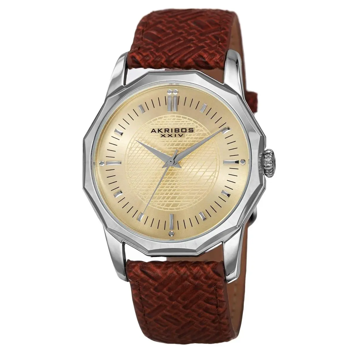 Akribos Xxiv AK825SSBR Quartz Dodecagon Case Braided Leather Men`s Watch