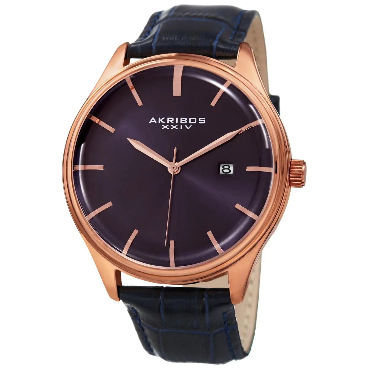 Men`s Akribos Xxiv AK914BU Blue Leather Embossed Crocodile Pattern Watch