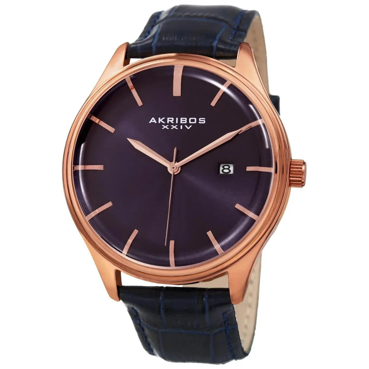 Akribos Xxiv AK914BU Men`s Blue Leather Embossed Crocodile Pattern Watch
