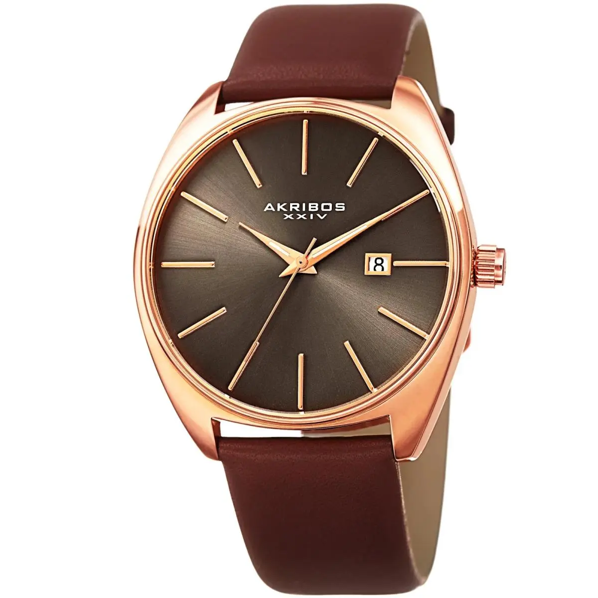 Akribos Xxiv AK945RGBR Men`s Gray Sunburst Dial Leather Strap Watch