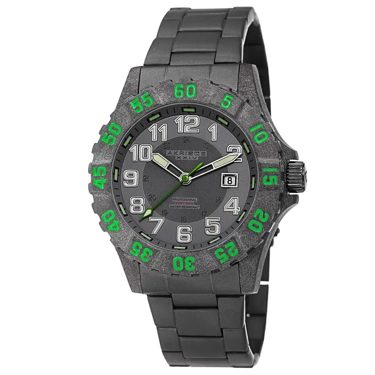 Akribos Xxiv AK794GN Quartz Movementcarbon Fiber Case Black Men`s Watch