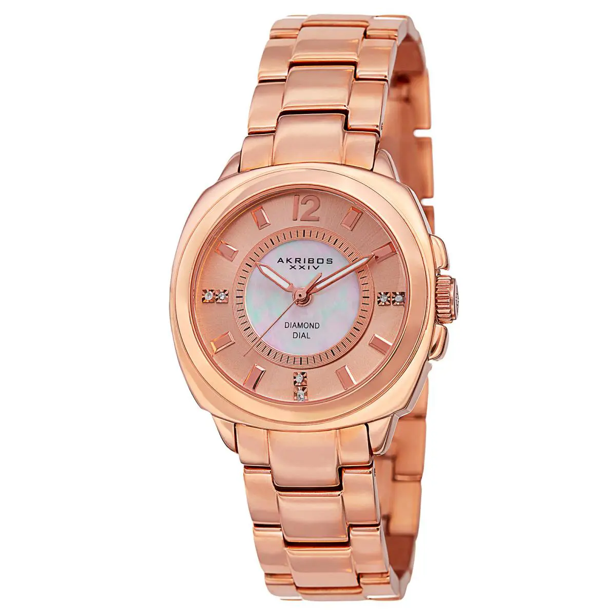 Women`s Akribos Xxiv AK668RG Swiss Quartz Diamond Mop Dial Stainless Steel Watch