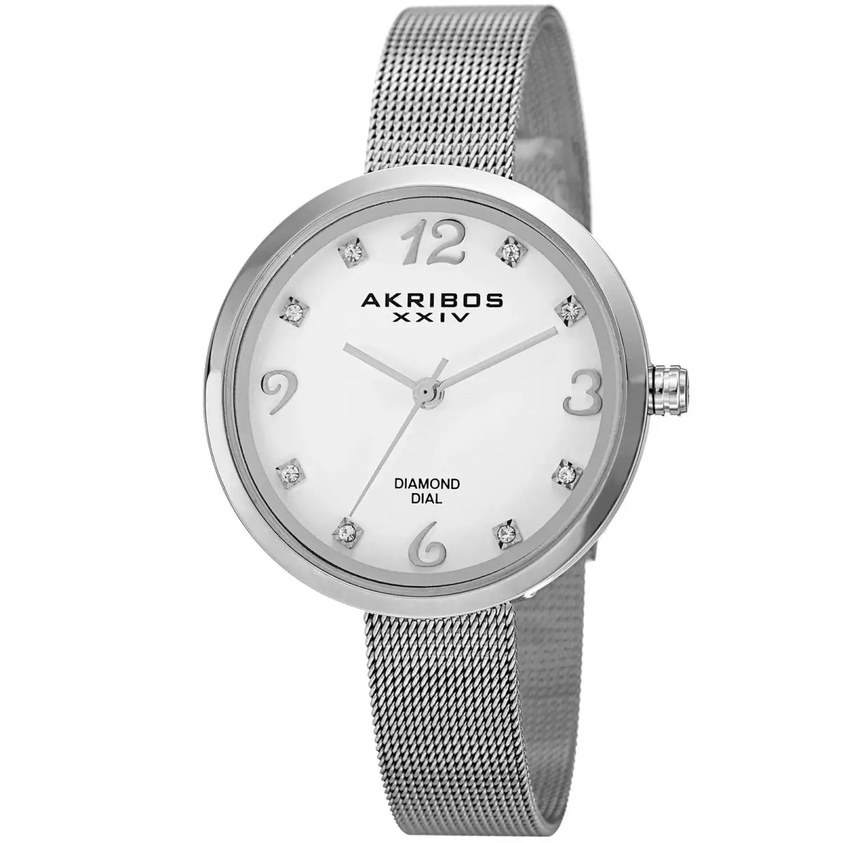 Women`s Akribos Xxiv AK875SS Silver-tone Diamond White Dia Mesh Bracelet Watch