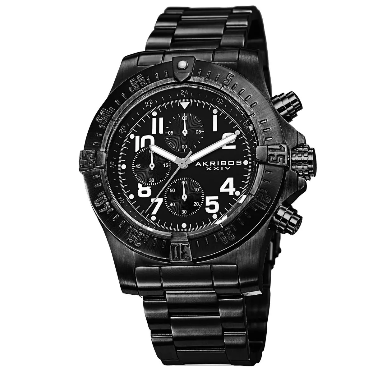 Men`s Akribos Xxiv AK711BK Chronograph Luminescent Black Stainless Steel Watch