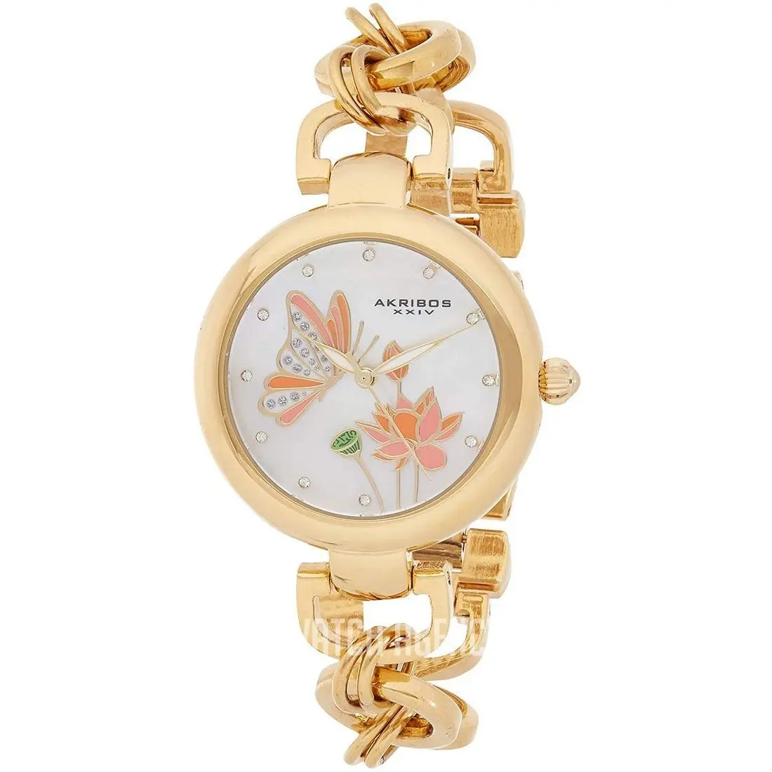 Akribos AK934YG Mop Butterfly Flower Dial Gold Tone Bracelet Womens Watch by Akribos XXIV