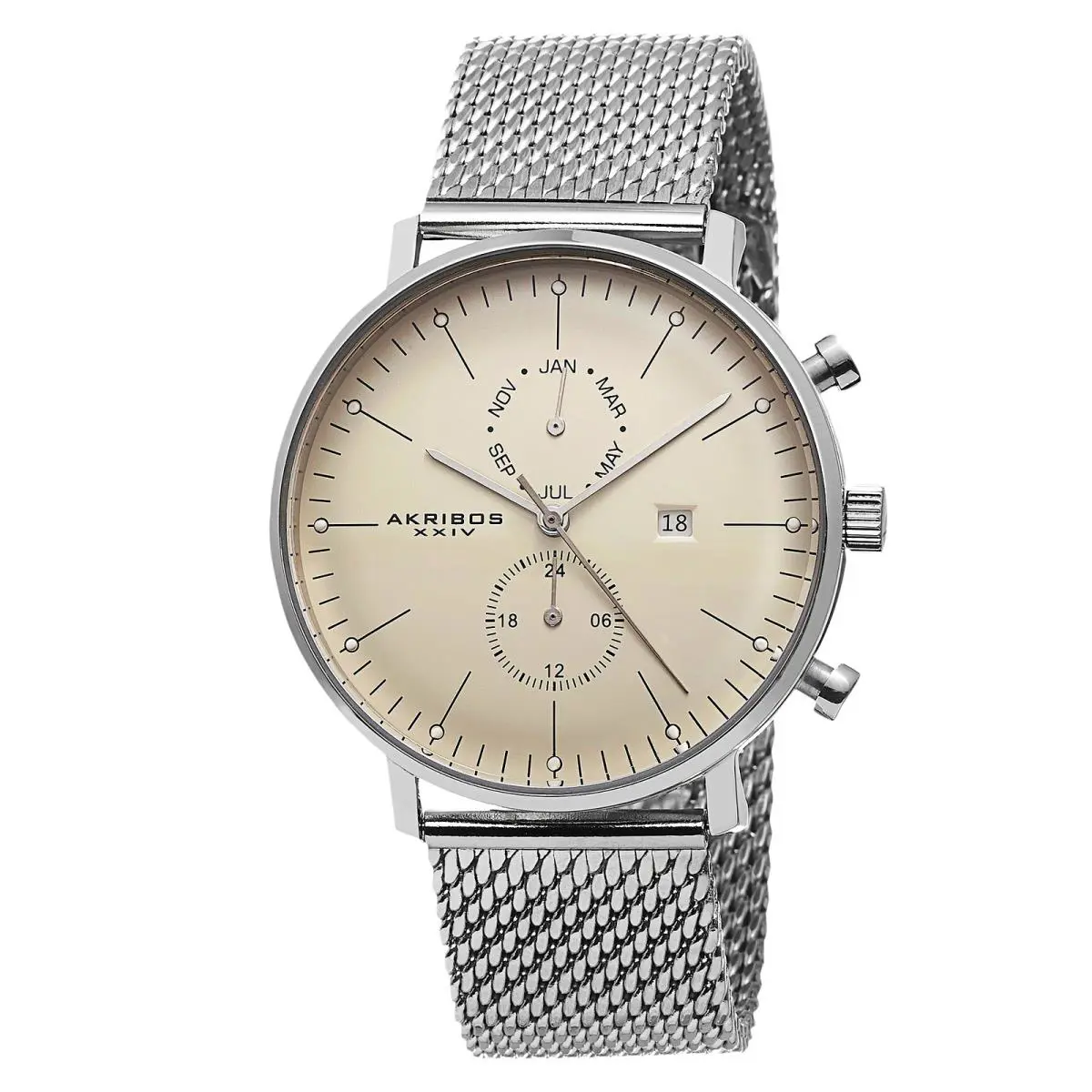 Men`s Akribos Xxiv AK685SS Swiss Quartz Day/month Stainless Steel Mesh Watch by Akribos XXIV