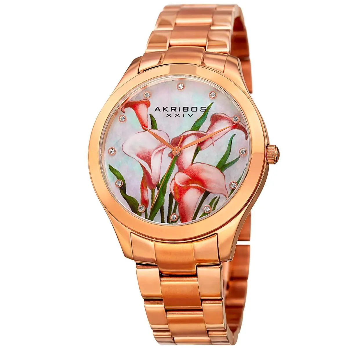 Akribos Xxiv AK953FRG Rose Gold Purple Mother of Pearl Silver Tone Women`s Watch