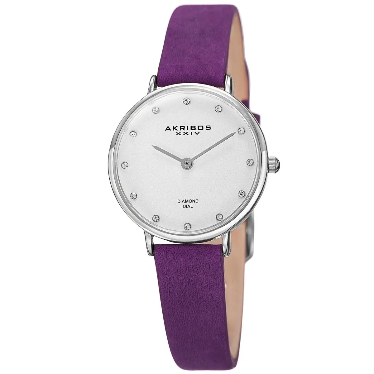 Women`s Akribos Xxiv AK882PU Silver-tone Diamond Dial Purple Leather Strap Watch by Akribos XXIV