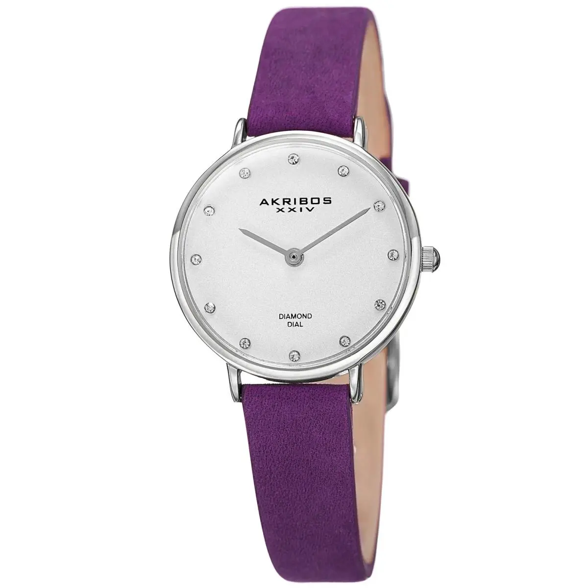 Women`s Akribos Xxiv AK882PU Quartz Silver-tone Diamond Dial Purple Strap Watch