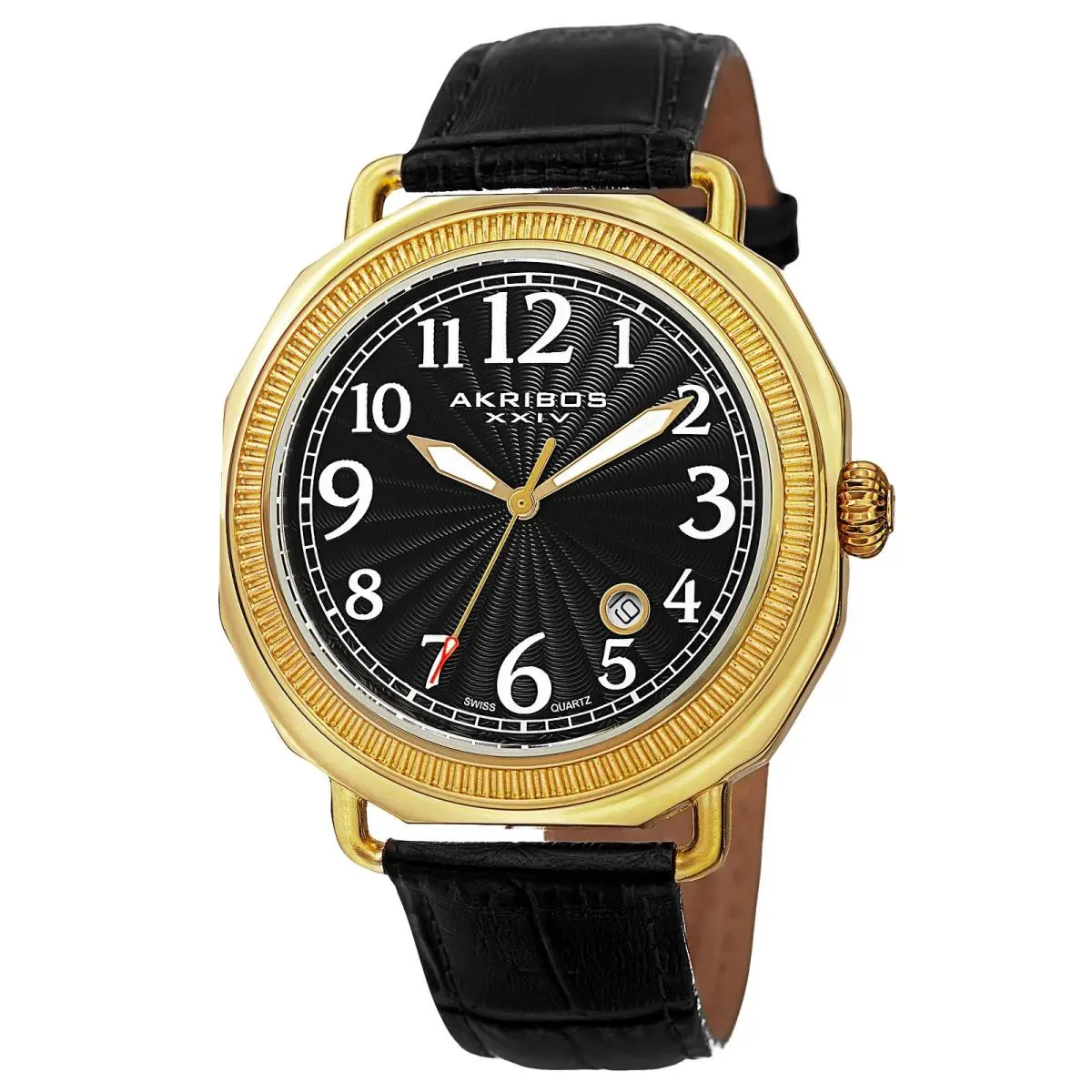 Akribos Xxiv AK770YG Swiss Quartz Yellow Gold Black Dial Gold Tone Mens Watch