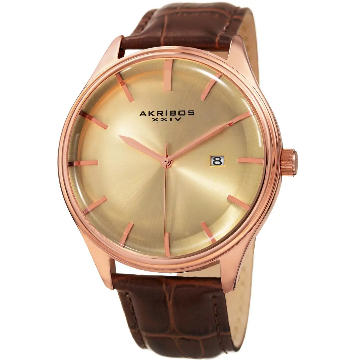 Men`s Akribos Xxiv AK914RGBR Brown Leather Embossed Crocodile Pattern Watch