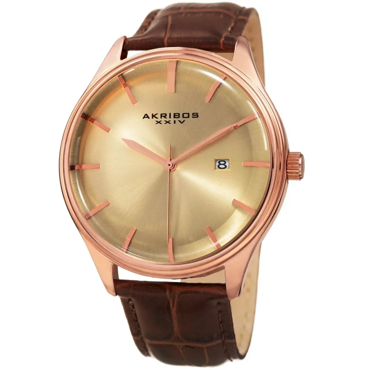 Akribos Xxiv AK914RGBR Men`s Brown Leather Embossed Crocodile Pattern Watch