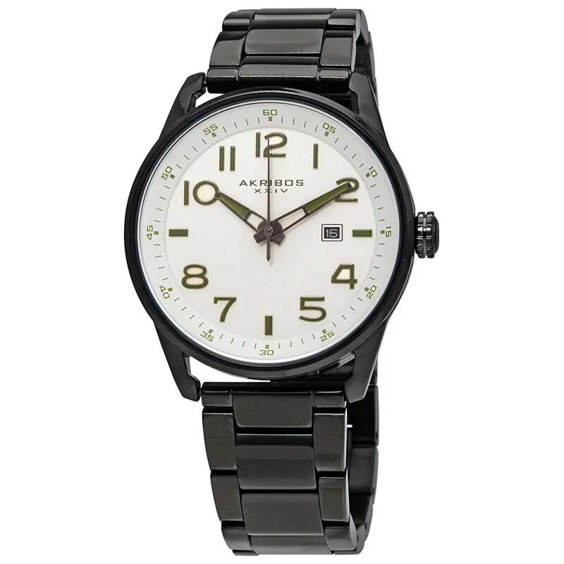 Akribos Xxiv AK956SS Men`s Watch Black Ion Plated Case White Dial