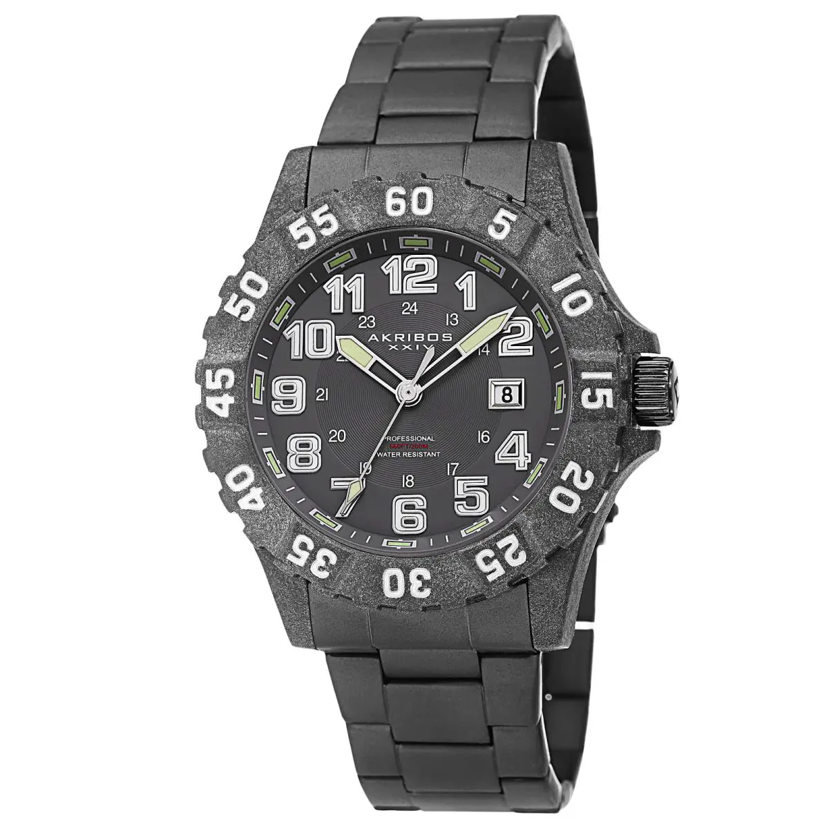 Men`s Akribos Xxiv AK794WT Quartz Divers Carbon Fiber Case Black Bracelet Watch