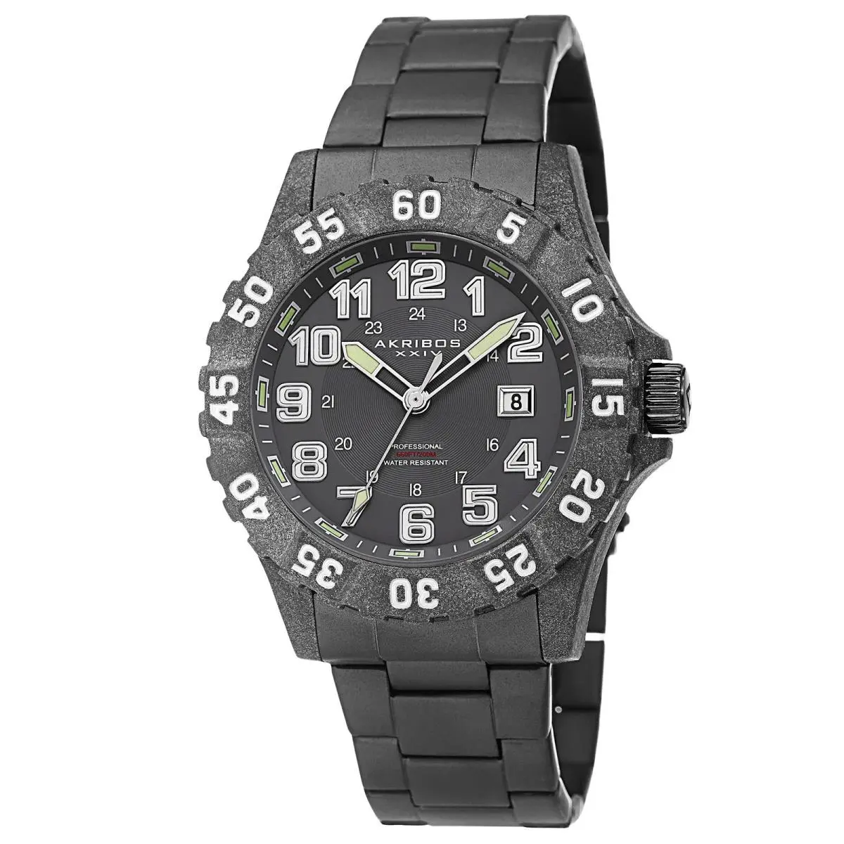 Akribos Xxiv AK794WT Quartz Divers Carbon Fiber Case Black Bracelet Men`s Watch
