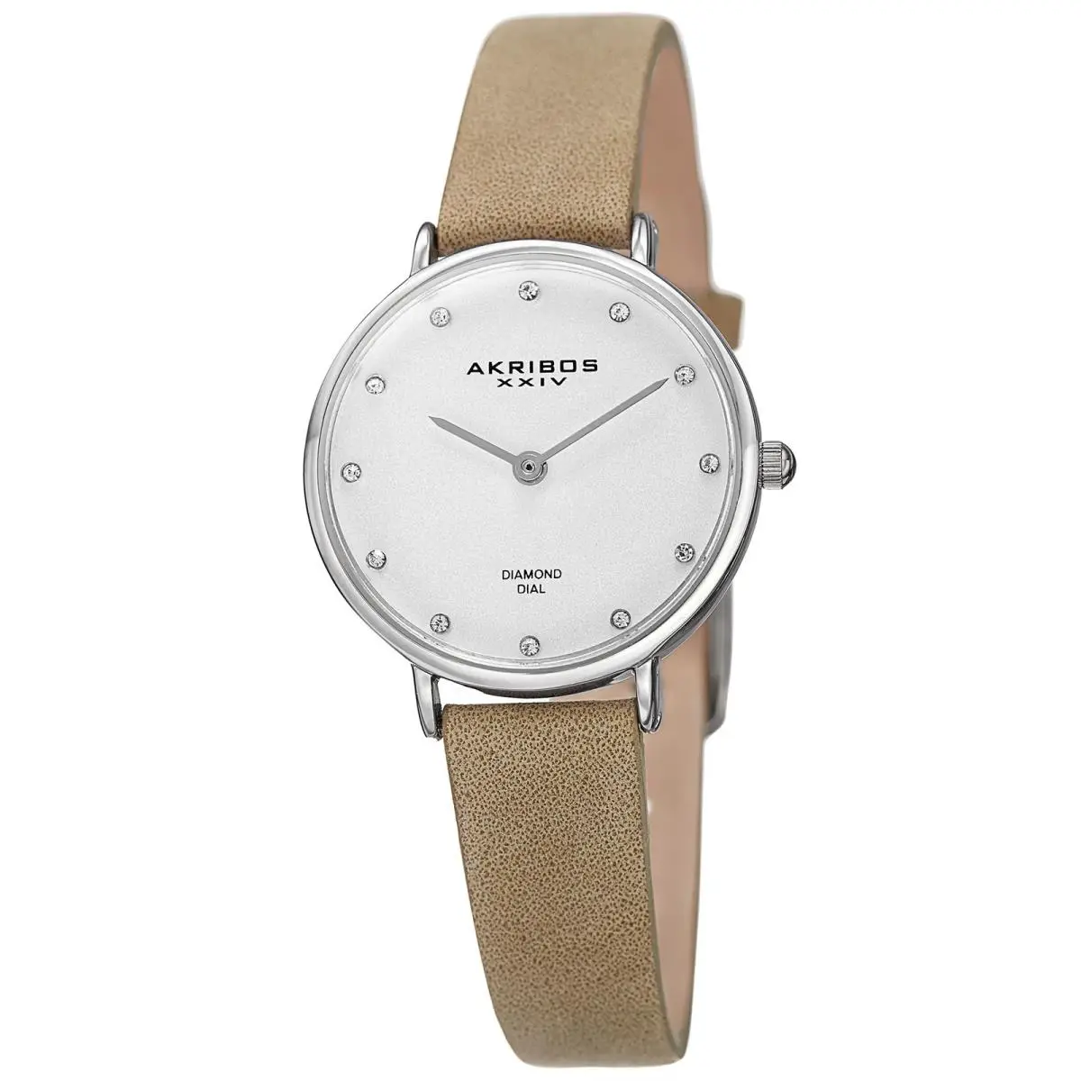 Women`s Akribos Xxiv AK882WT Silver-tone Diamond Dial Stone Beige Strap Watch