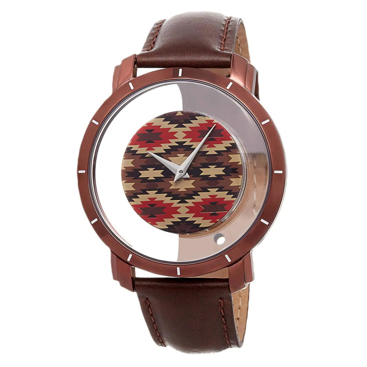 Men`s Akribos Xxiv AK665XBR Swiss Retro Style Transparent Dial Leather Watch