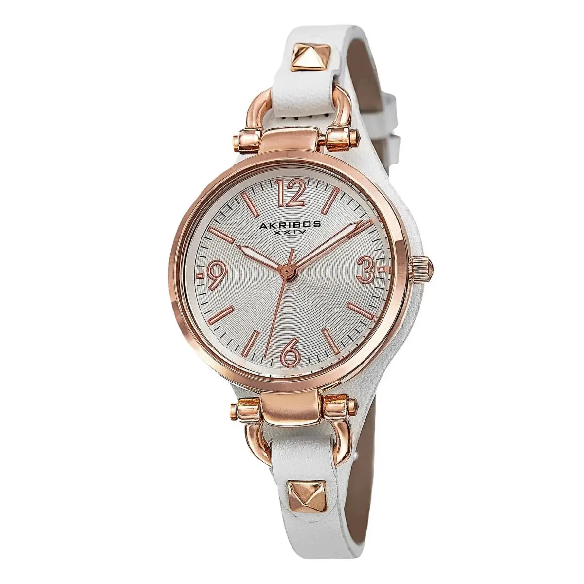 Women`s Akribos Xxiv AK761WTR Quartz Silver Dial Rose Gold Leather Strap Watch