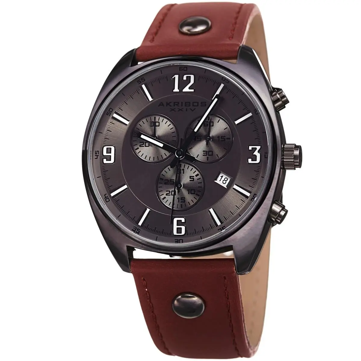 Akribos Xxiv AK969GN Chronograph Swiss Quartz Movement Leather Strap Men`s Watch
