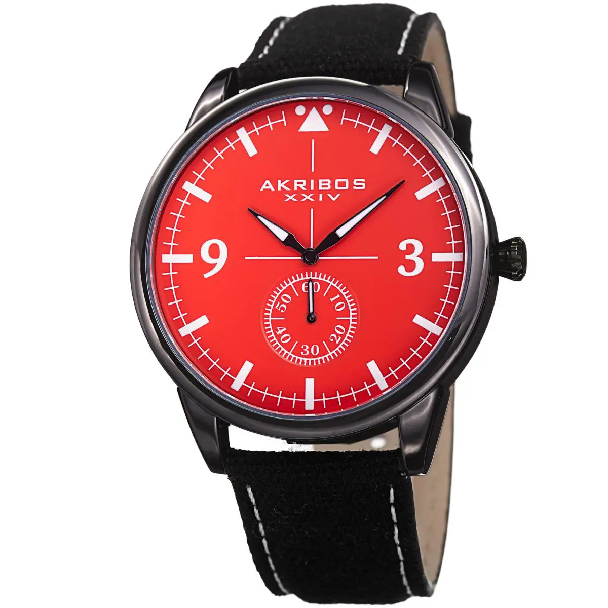 Men`s Akribos Xxiv AK938RD Small Seconds Leather and Canvas Strap Watch
