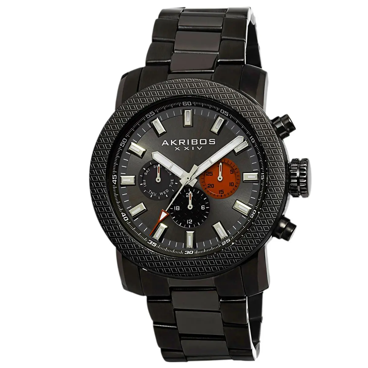Men`s Akribos Xxiv AK684BK Swiss Multifunction Day Date Stainless Steel Watch by Akribos XXIV