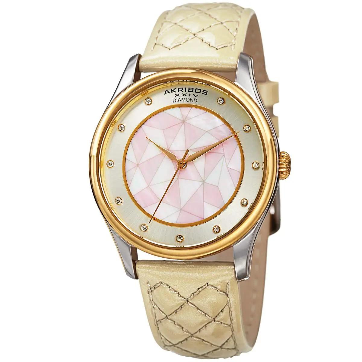 Women`s Akribos Xxiv AK925WTG Diamond and Mother of Pearl Leather Quilted Watch by Akribos XXIV
