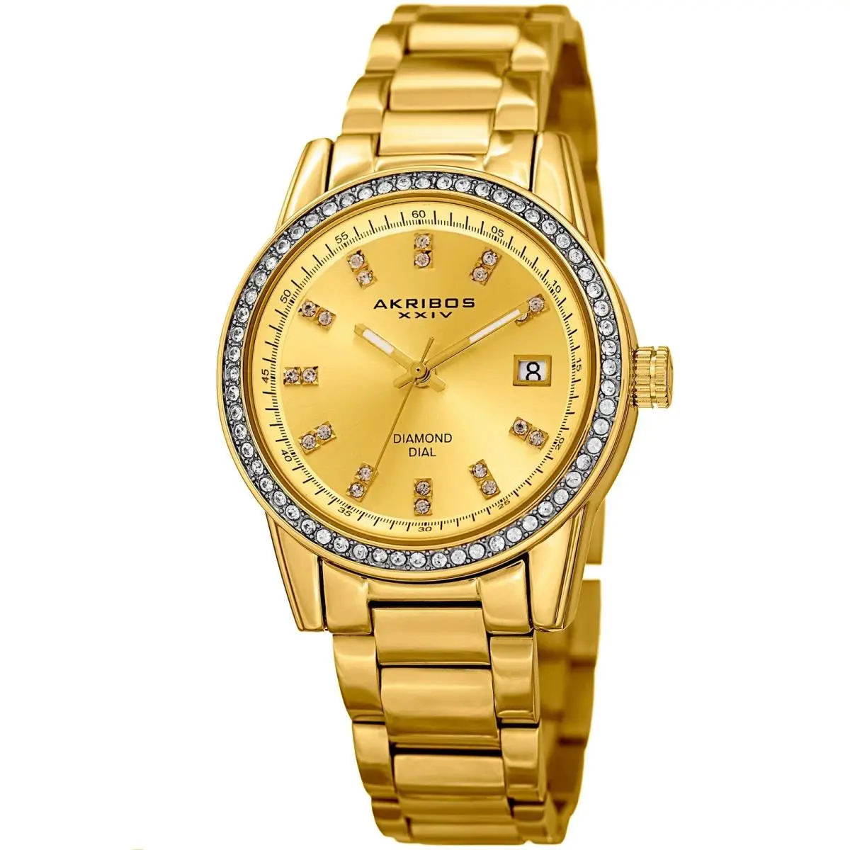 Women`s Akribos Xxiv AK928YG Gold Dial Crystal Bezel with Diamond Markers Watch