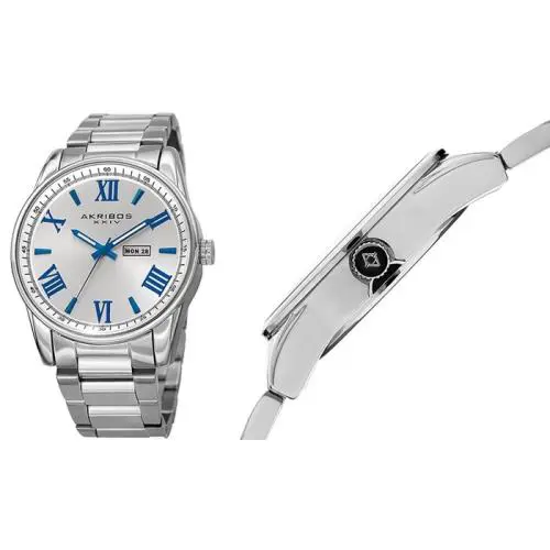 Akribos Xxiv Stylish Sunray Date Day Dial Stainless Steel Men`s Watch AK1013