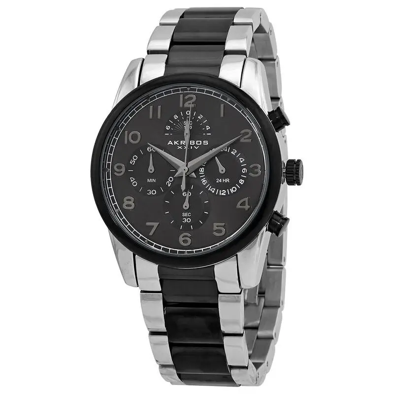Men`s Akribos Xxiv AK1042TTB Chronograph Grey Dial Black Accents Bracelet Watch