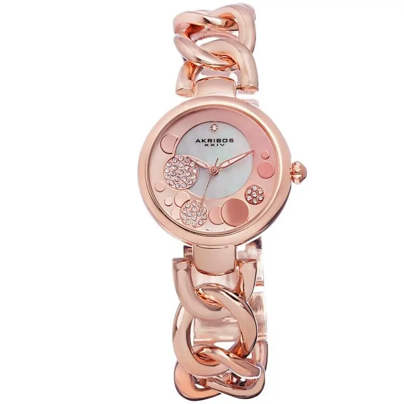 Akribos Xxiv AK678RG Women`s Quartz Diamond Mop Dial Rose Gold Bracelet Watch
