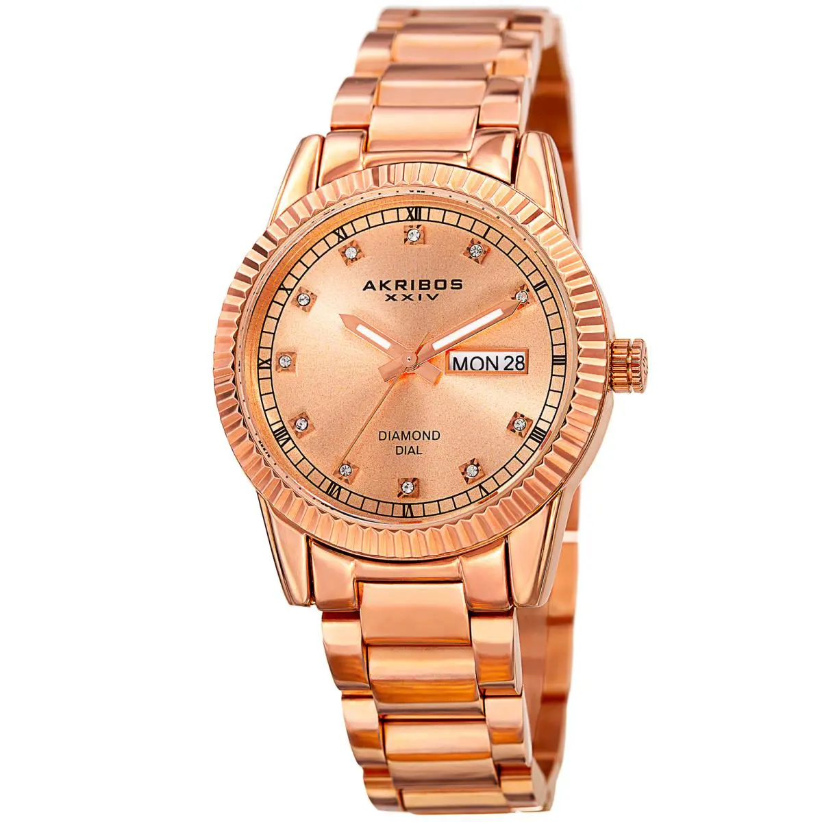 Women`s Akribos Xxiv AK965RG Rose Gold Round Case Diamond Dial Bracelet Watch