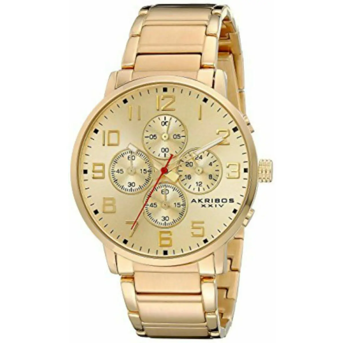 Akribos Xxiv AK810YG Mens Explorer Sunray Dial Chrono SS Bracelet Gold Watch