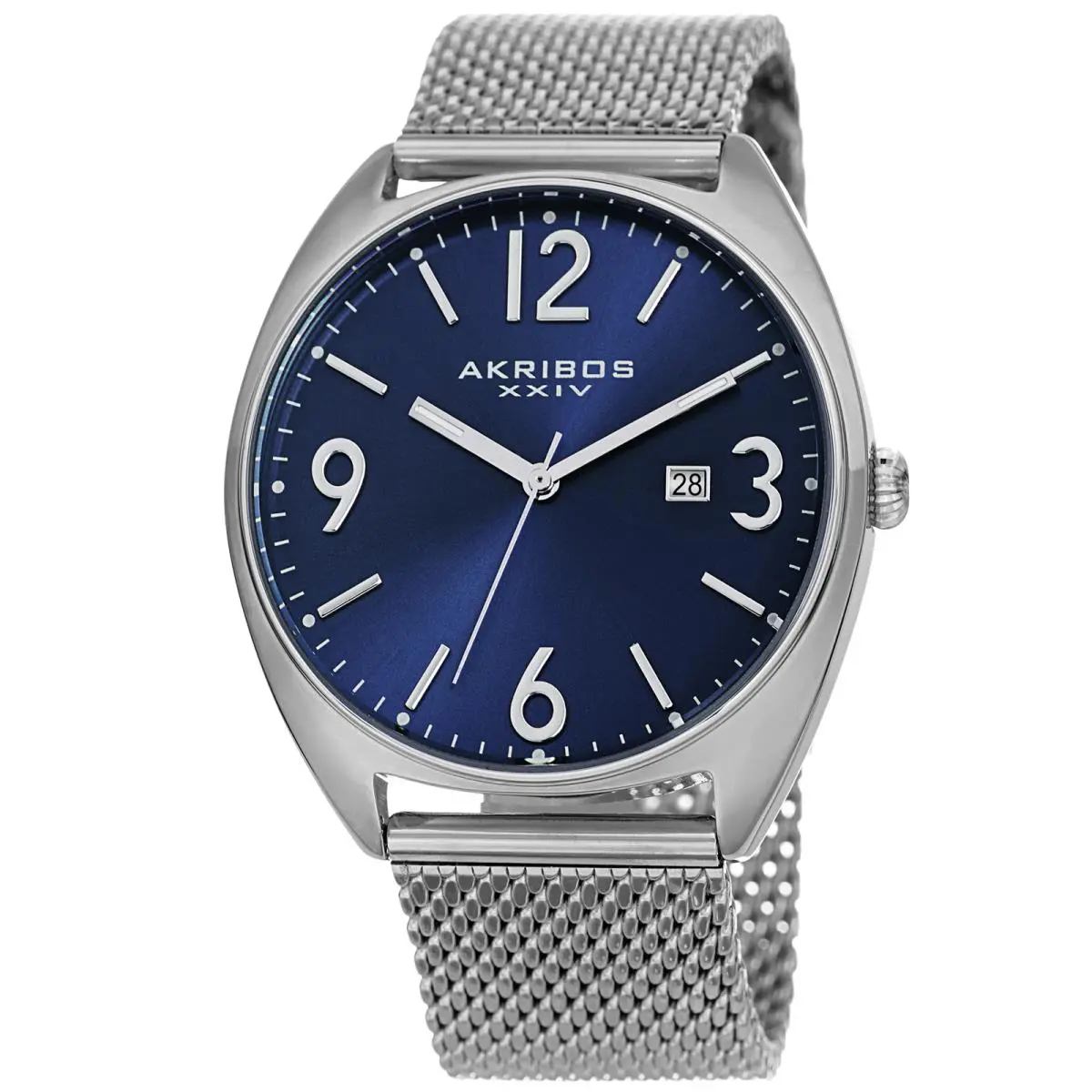 Men`s Akribos Xxiv AK1026BU Quartz Date Blue Dial Silver Mesh Bracelet Watch by Akribos XXIV