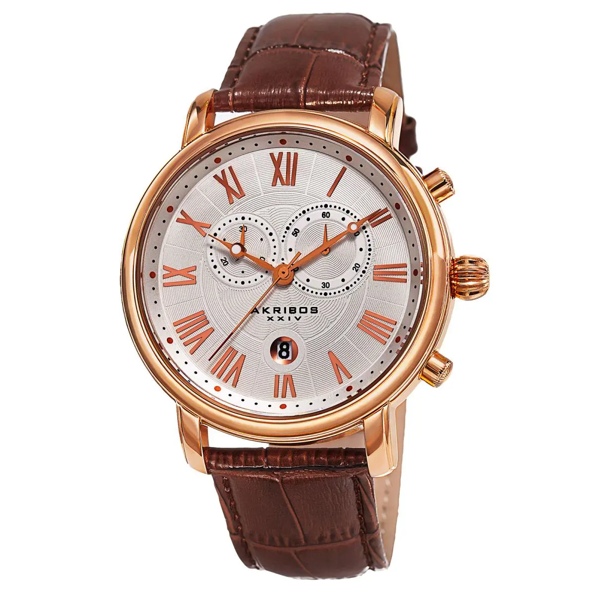 Men`s Akribos Xxiv AK841RG Chronograph Small Seconds Date Quartz Strap Watch
