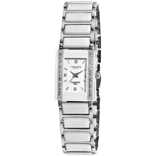 Akribos Xxiv AK522SS Diamond Markers Crystal Bezel White Ceramic Womens Watch