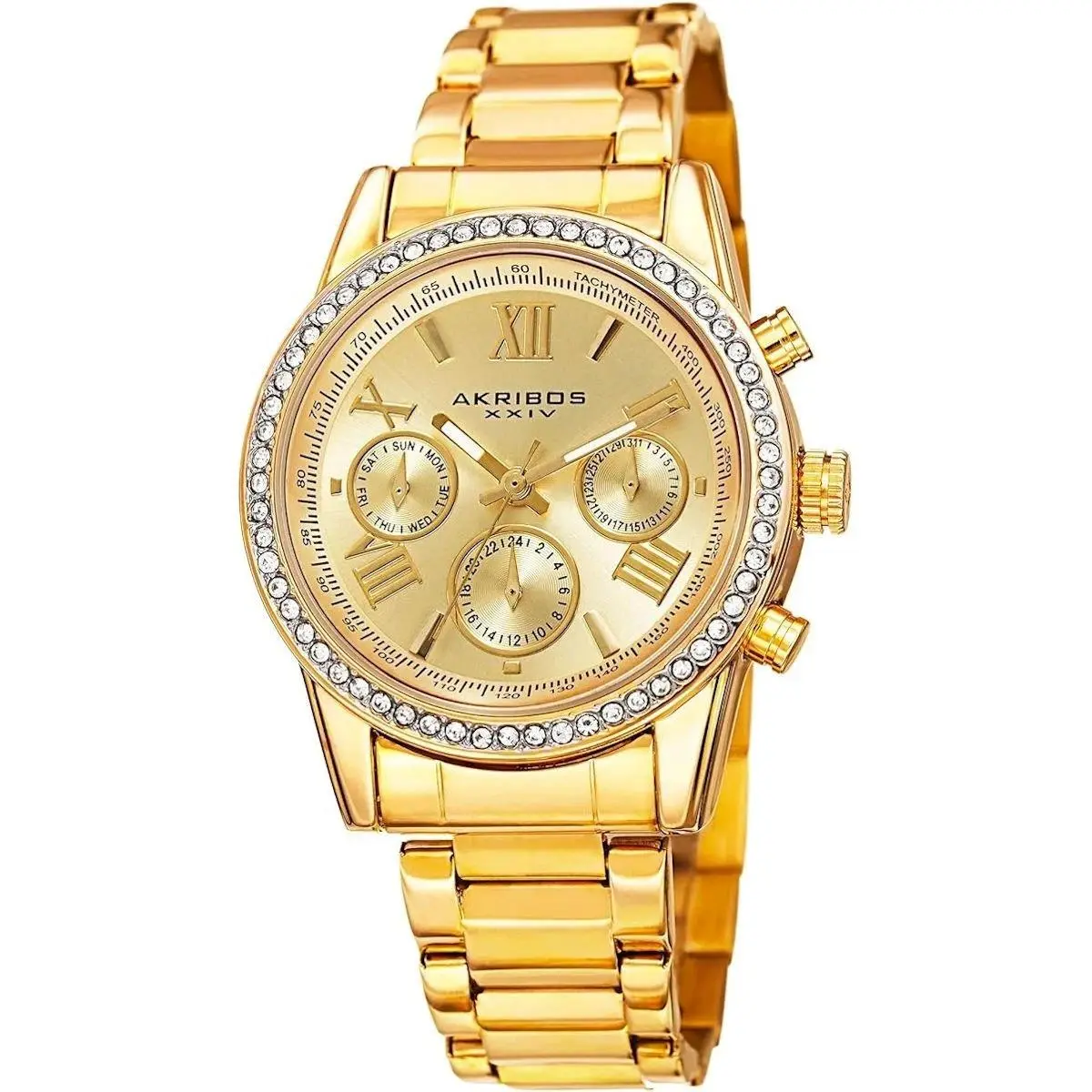 Akribos Xxiv AK872YG Swarovski Champagne Dial Yellow Gold Bracelet Womens Watch