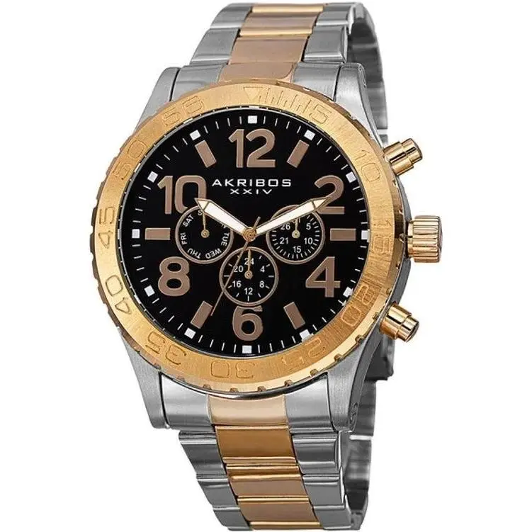 Akribos Xxiv AK763TTG Men`s Swiss Quartz Black Dial with Gold Tone Watch