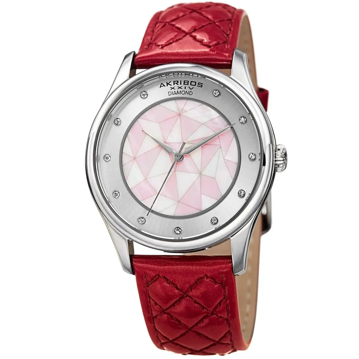 Women`s Akribos Xxiv AK925PK White Mother-of-pearl and Silver Dial Leather Watch
