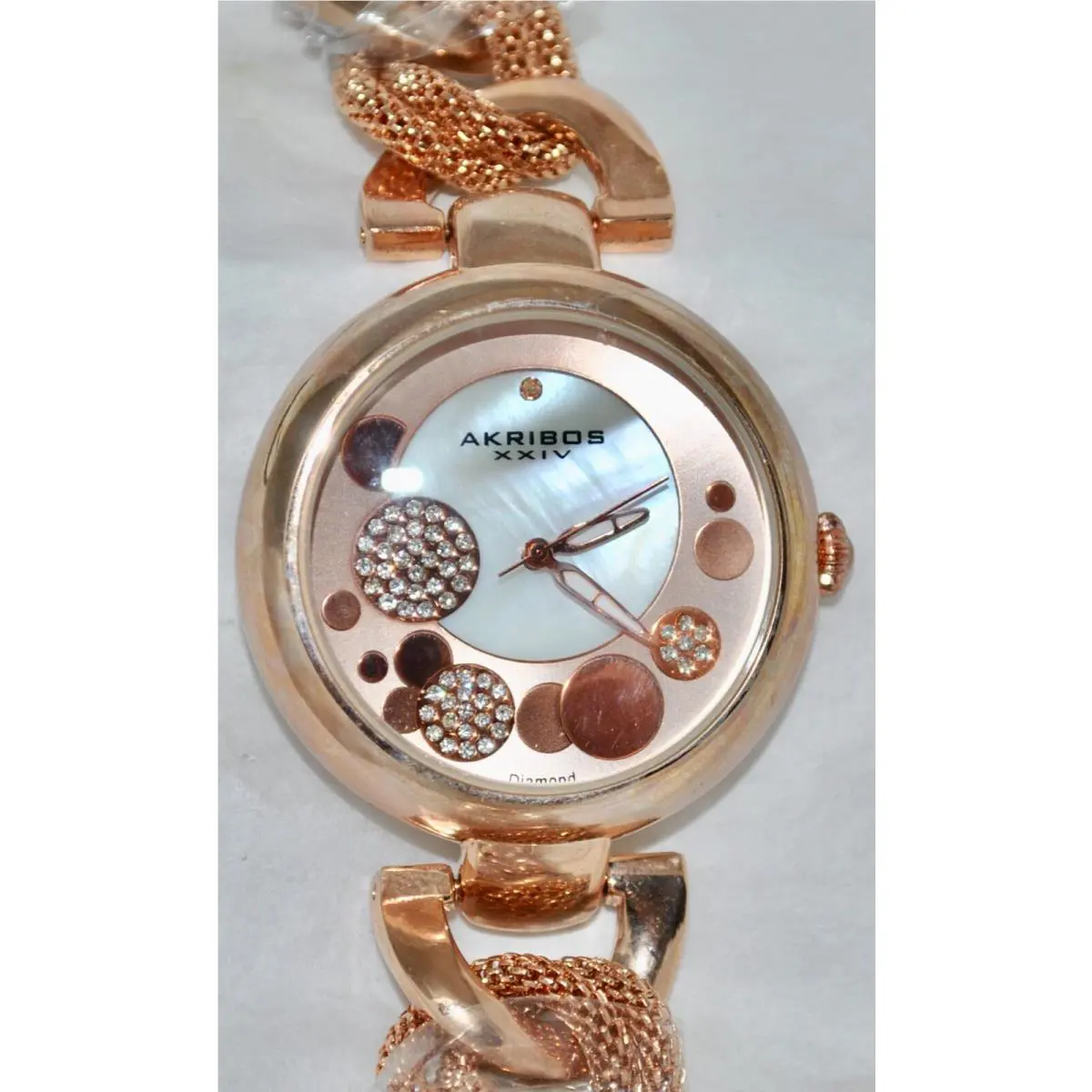 Akribos Xxiv Rose Gold Woven Mesh Bracelet Watch Mop Dial AK643RG