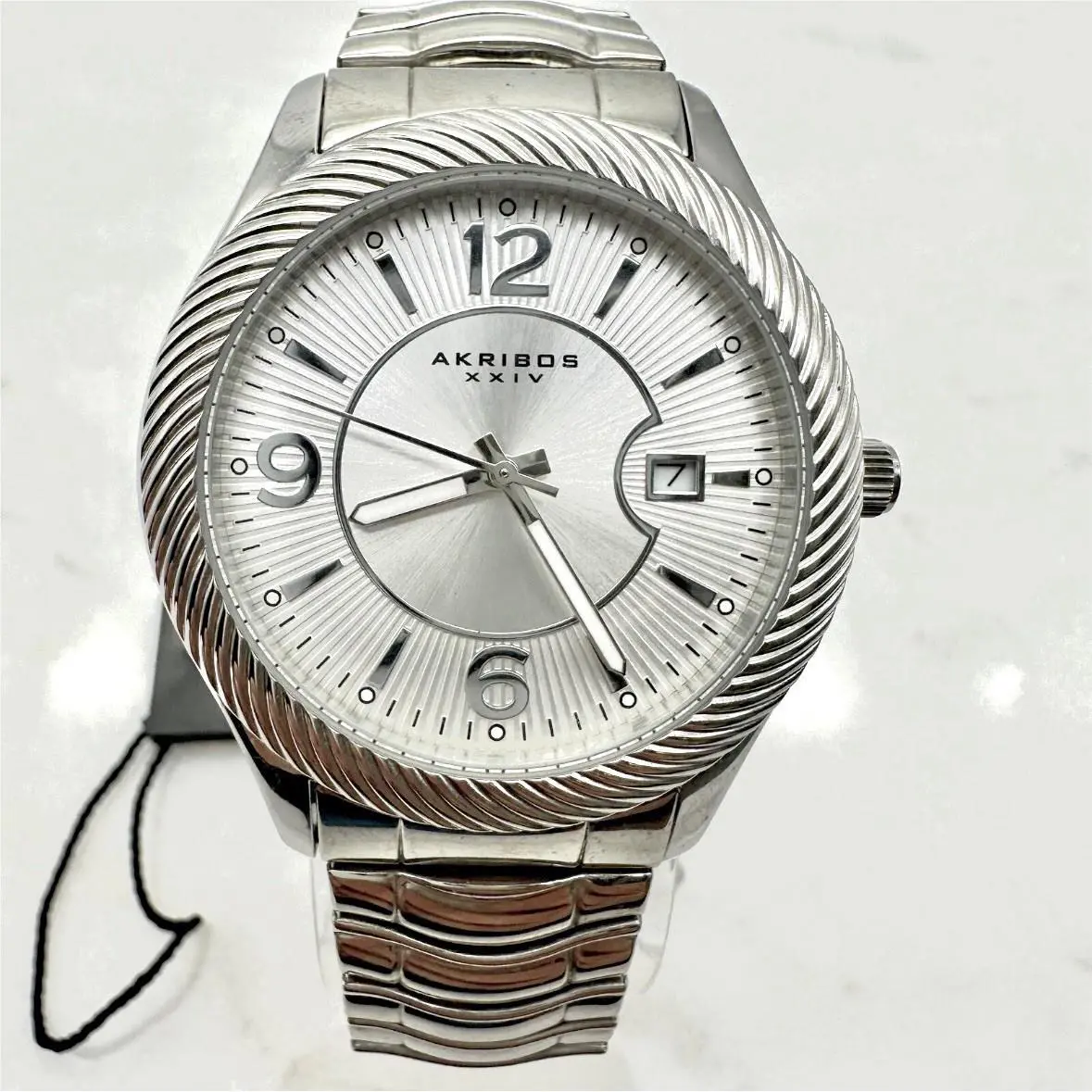 Men`s Akribos Xxiv AK946 Silver Tone Sunburst Dial Expansion Bracelet Watch