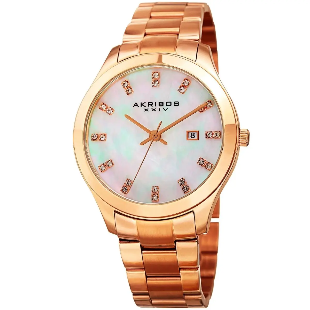 Akribos Xxiv AK954RG Women`s White Mother of Pearl Rose Gold Bracelet Watch
