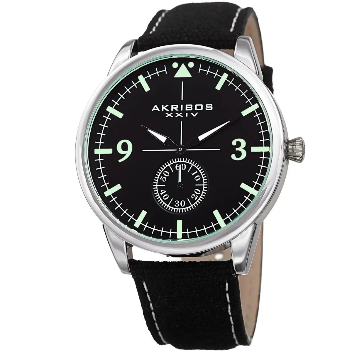 Akribos Xxiv AK938BK Men`s Small Seconds Leather Strap Watch
