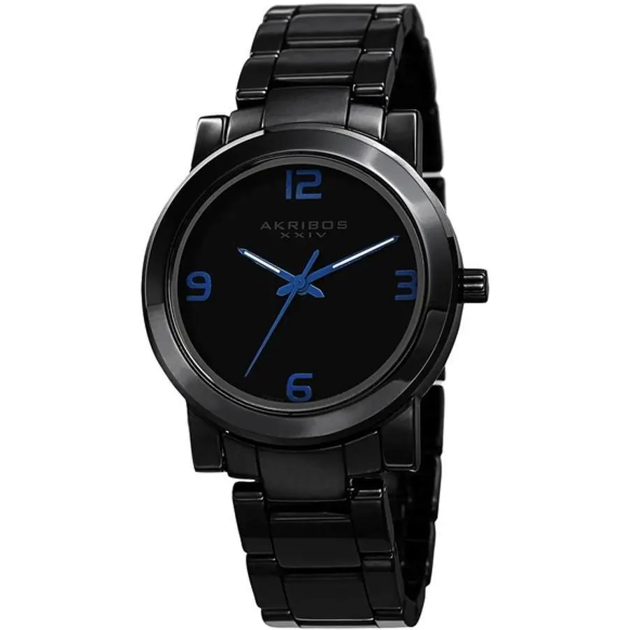 Akribos Xxiv AK744BU Ceramic Swiss Quartz Blue Accented Black Mens Watch