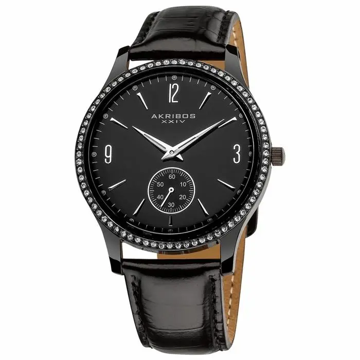 Akribos Xxiv Men`s AK606BK Essential Crystal Quartz Leather Strap Watch by Akribos XXIV