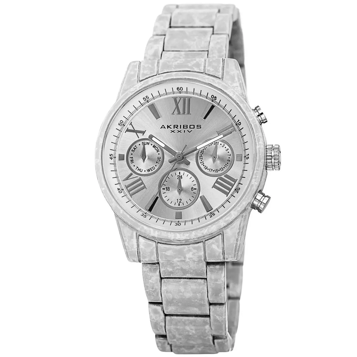 Women`s Akribos Xxiv AK929WT Gray Case Bracelet Silver Dial Marble Design Watch