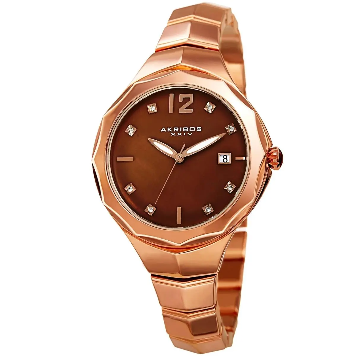 Women`s Akribos Xxiv AK932RGBR Brown Dial with Rose Gold Cabochon Crown Watch