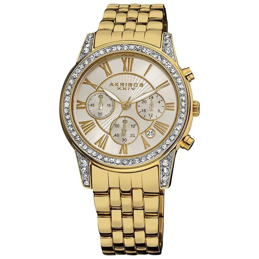 Akribos Xxiv AK587YG Ultimate Crystal Chronograph Stainless Steel Womens Watch