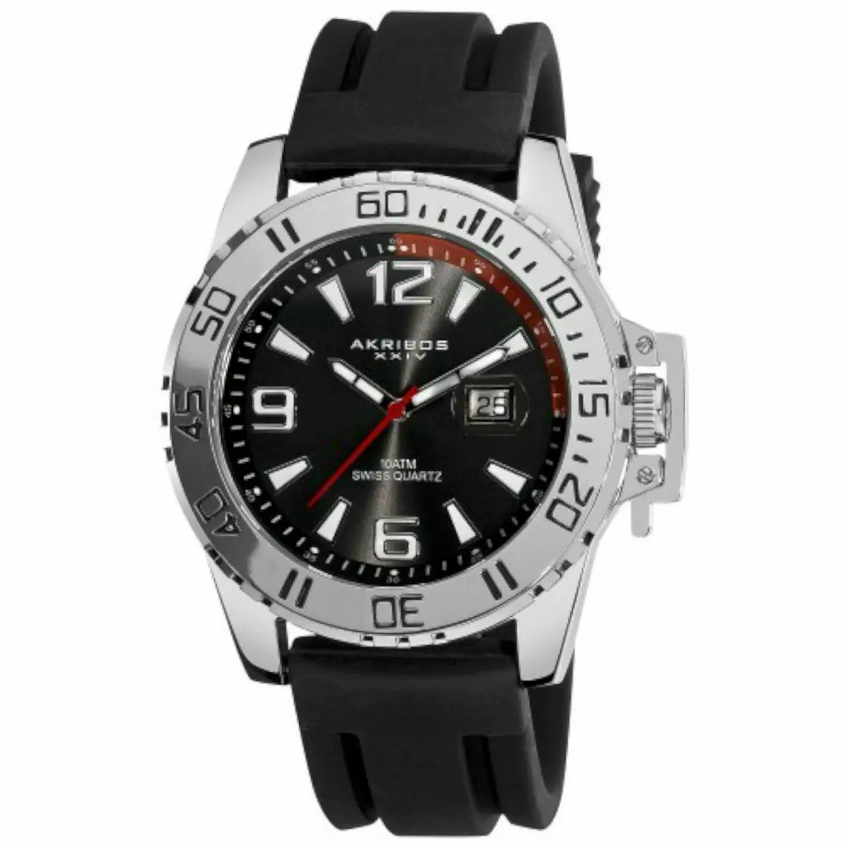 Akribos Xxiv AK492BK Men`s Diver Black Radiant Dial Black Rubber Sport Watch