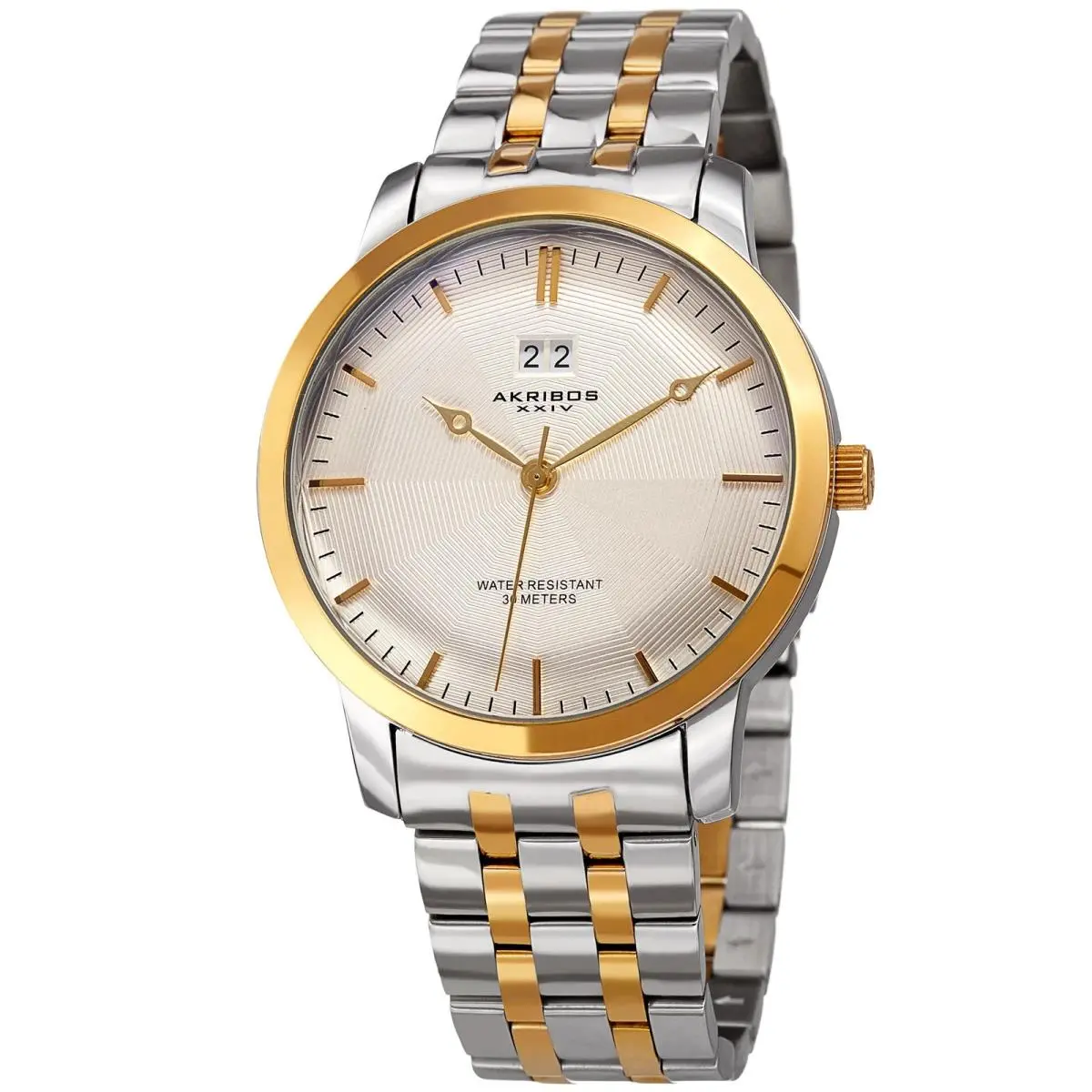 Akribos Xxiv AK997SSBU Two Tone Date Stainless Steel Bracelet Watch Men`s