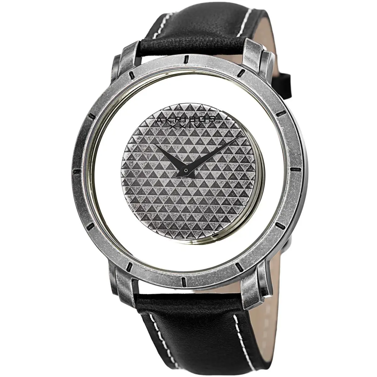 Men`s Akribos Xxiv AK856SSB Retro Silver-tone Transparent Dial Black Strap Watch